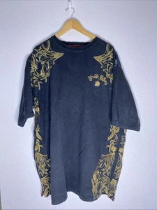 4xl Black And Gold Embroidered Y2K 2000s Super Baggy Crown Holder Skater - Picture 1 of 13