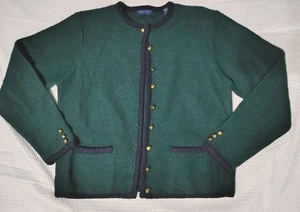 Karen Scott maglione donna verde medio bottoni davanti cardigan 100% lana tasche - Foto 1 di 4