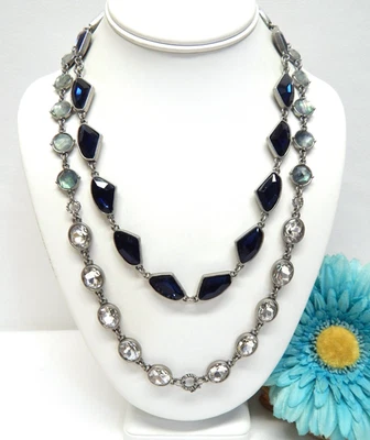 CHLOE + ISABEL MULTI STRAND SILVER TONE & CRYSTAL RHINESTONE LINK NECKLACE 20" - Image 1 of 3