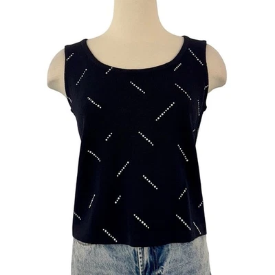 Camiseta sin mangas St. John tejida mezcla de lana suéter concha negro blanco puntos P (XS/S) Foto 1 de 4