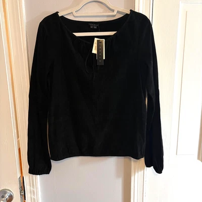 NUEVO Theory Mujer Talla Grande Negro Gamuza Manga Larga Top Elástico Parte Inferior LEER Foto 1 de 4