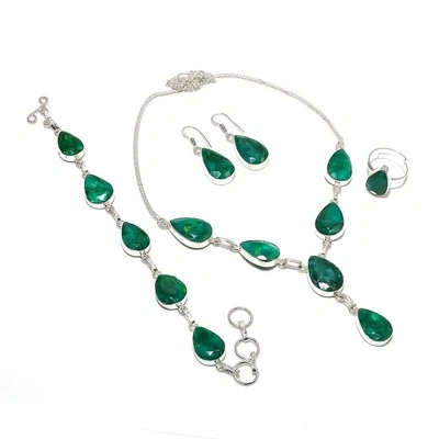 Conjunto de collar de piedras preciosas esmeralda Sakota Mines hecho a mano joyas antiguas en forma de pera Foto 1 de 4