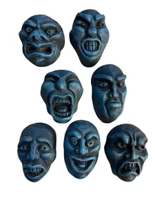 Set Of Seven Faces Wall Hangings Chalkware VTG. 7 Deadly Sins? - Picture 1 of 16