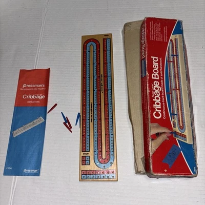 Vintage 1983 Pressman Sure-Lane Cribbage Board Wood In Original Box W/ Pegs - Image 1 of 4