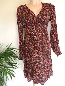 SERAPHINE MATERNITY & NURSING BLACK & PINK PRINT L/S WRAP DRESS SIZE 12 - Picture 1 of 3