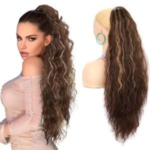 Wavy Curly Long Ponytail Women Synthetic Clip In Drawstring Ponytail Extension - Picture 1 of 20