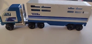 Vintage 80er Tonka Diecast Sattelzug mit Anhänger blau weiß Details lesen - Bild 1 von 11