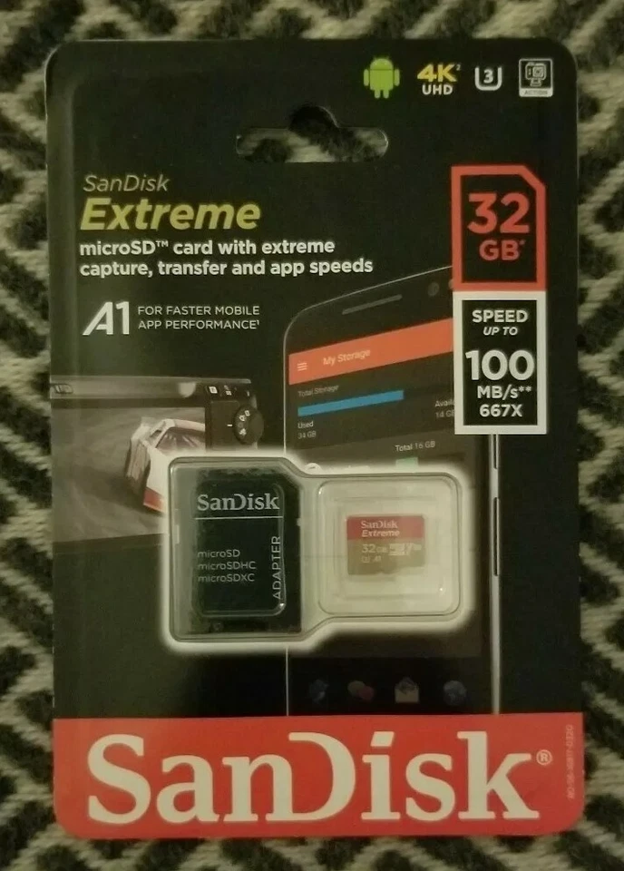 SanDisk Extreme MicroSD Card with Extreme Capture transfer app speeds 32GB... - Image 1 of 2