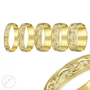 9 Karat Gelbgold Ring Perlenrand Diamant Schliff Sterne Medium D-förmig Hochzeitsband - Bild 1 von 8