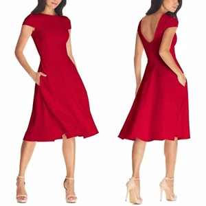 NUOVO ABITO LA POPOLAZIONE LIVIA GRANATO rosso aderente e svasato MIDI cocktail ABITO S - Foto 1 di 13