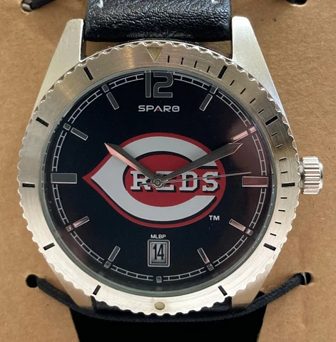 New Cincinnati Reds Sparo Guard Style Men's Sports Watch Black Leather Band Cover