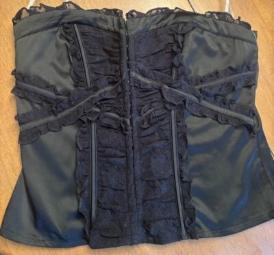 Bustier Corset Top Satin Floral Lace Boned Large Rockabilly Festival Whimsy Goth - Image 1 of 4