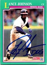 Lance Johnson autographed baseball card (Chicago White Sox) 1991 Score #157