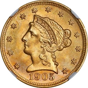 1905 Liberty Head Quarter Eagle $2.50 NGC MS67+ - Picture 1 of 4