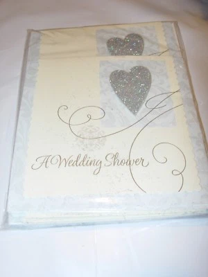 nuevas 8 tarjetas y sobres de invitaciones de boda ducha azul marfil plata sello  Foto 1 de 3