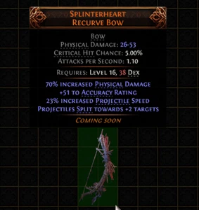 š„Path Of Exile 2š„Dawn Of The Huntš„Bowš„Splinterheart Recurve Bow - Picture 1 of 1