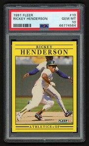 1991 FLEER RICKEY HENDERSON #10 OAKLAND ATHLETICS HOF PSA 10 GEM MINT