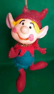 Vintage Elf Flocked Clown Christmas Ornament 4" ☆SHIPS FREE☆ - Picture 1 of 6
