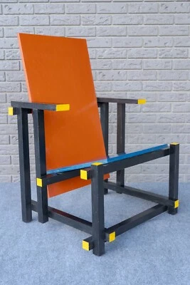 1990s Reproduction Gerrit Rietveld Style Red & Blue Chair - Image 1 of 4