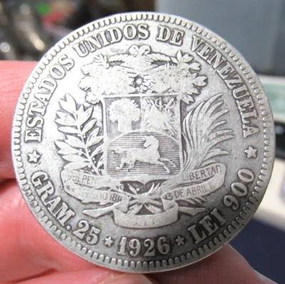 Moneda Corona Plata .900 VENEZUELA 1926 5 BOLÍVARES (25 GRAMOS) Foto 1 de 2