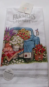 FULL UNCUT FARM MARKET FLOWERS in TRUCK Print Cotton Kitchen Towel - Picture 1 of 1