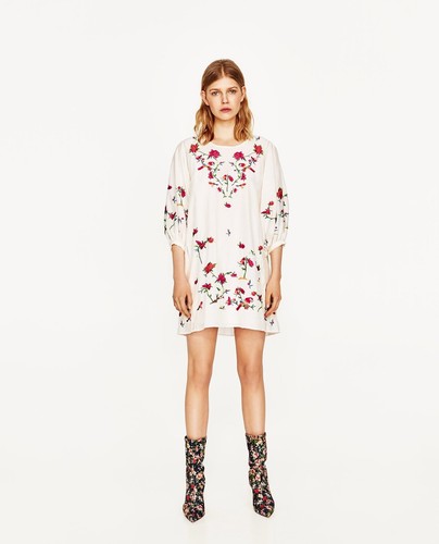 OFF WHITE abito donna zara avorio ecrù bianco sporco ricamato floreale taglia XS prezzo di listino 59 99