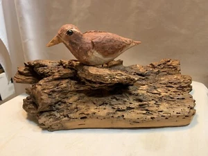 Hand Made Painted Wood Bird on Driftwood Shorebird - Picture 1 of 9