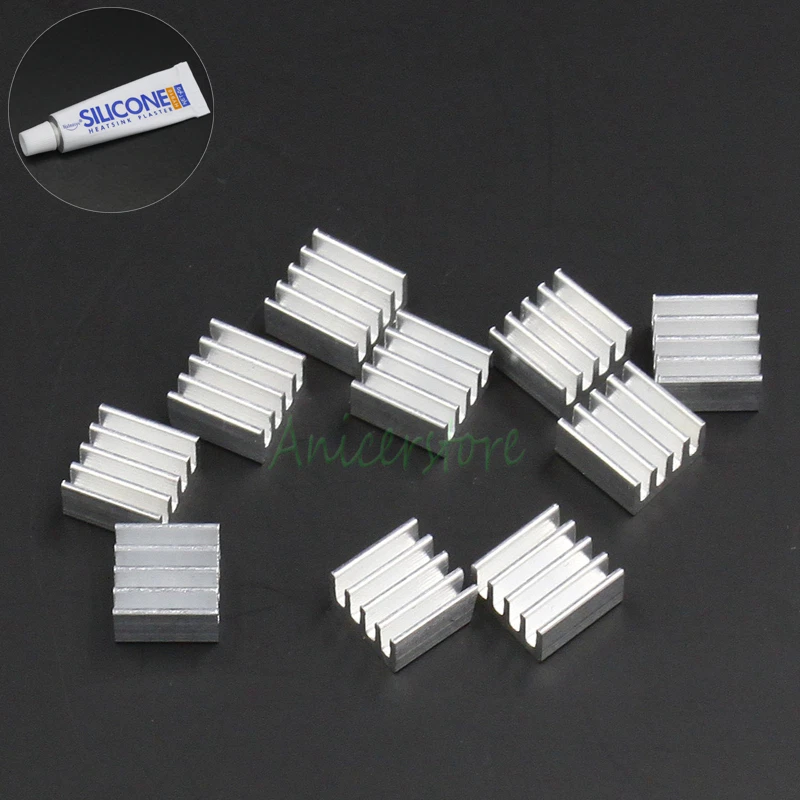 10pcs 11x11x5mm Mini Aluminium Fin For IC LED Chipset RAM w/Heatsink Plaster - Image 1 of 1