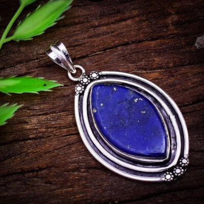 Blu Lapislazzuli Gemma 925 Argento Sterling Handmade Ciondolo - Immagine 1 di 3
