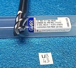 GARR 1/2" DIA X 5" OAL SOLID CARBIDE SQ. END MILL 3 FLUTE 024770001 - Picture 1 of 4