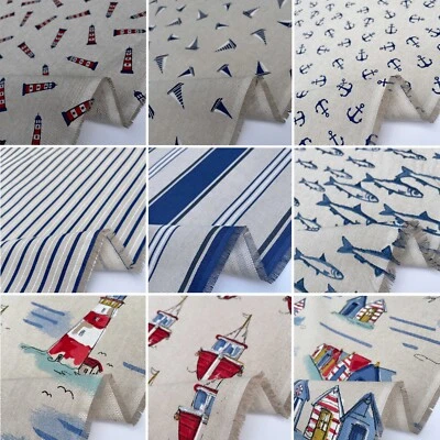 Nautical Sea Beaches Cotton Rich Linen Look Curtain Furnishing Upholstery Fabric - Image 1 of 2