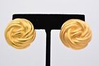 Anne Klein Vintage Clip Earrings Brushed Gold Knot Chunky Ak Signed 1980S Binar