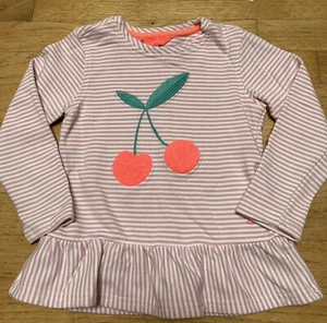 Joules pink white stripe ruffle hem cherry applique sweatshirt size 6 116cm - Picture 1 of 6