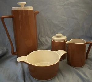 Vintage Homer Laughlin “Orbit” Teapot Creamer Sugar Bowl & Service Bowl Set Of 4 - Picture 1 of 10