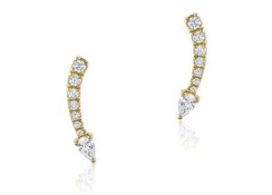 14K Gold Natural Pear Diamond 0.30 Ct. Climber Stud Earrings - Picture 1 of 6