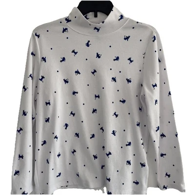 Karen Scott Blue Cat Mom Black Hat Scarf Large Petite Womens Top Mock Turtleneck - Image 1 of 4