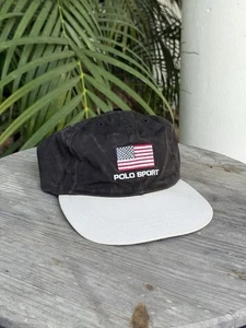 Vintage 90s Polo Sport USA Flag Strapback Bear Beach Country Ralph Lauren - Picture 1 of 3