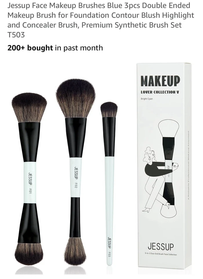 jessup Professional Make Up Brushes 3pcs Bright Cyan . Kit 3 - Image 1 of 4