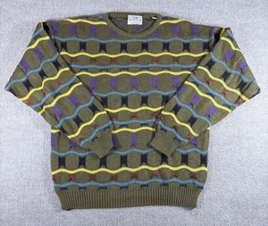 Pronto Uomo Sweater Mens Small Green Yellow Purple Geometric Knit Pullover Italy - Picture 1 of 10