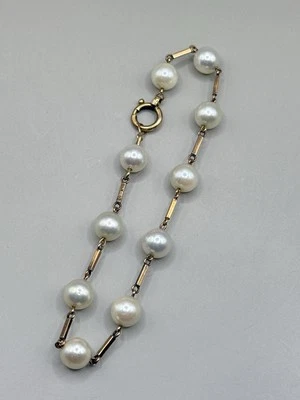 "Brazalete ATQ 14k oro amarillo perlas cultivadas estación 7,5"" 8 g joyería fina inmobiliaria" Foto 1 de 4