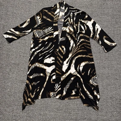 Cárdigan East 5th para mujer con estampado animal, talla grande, negro crema tostado Foto 1 de 4