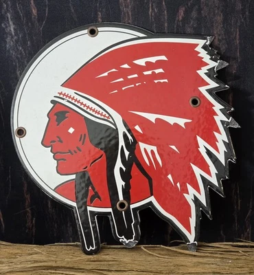 VINTAGE INDIAN AEROLENE OIL PRODUCTS PORCELAIN GAS SIGN MOTOR OIL 9"x9" - Image 1 of 4