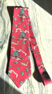 Joe Boxer Merry Christmas Neck Tie Red With Trees Reindeer Presents Decorations - Picture 1 of 13
