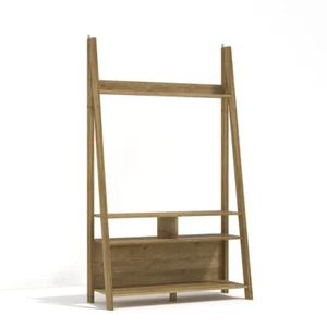Tiva Oak Ladder TV Unit Stylish Leaning Design with Shelving & Media Display - Picture 1 of 1