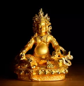 Estatua de Buda 5.7" Tibetano Budismo Aleación de Cobre Amarillo Jambhala Dios de la Riqueza - Imagen 1 de 3