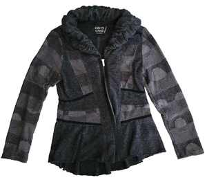 Dolce Cabo Cardigan Sweater Women's M Gray Geometric Block Full Zip - Picture 1 of 7