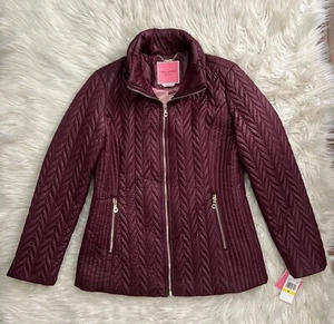 Kate Spade Burgundy Maroon Quilt Puffer Jacket Hidden Hood Collar Packable SZ M - Picture 1 of 12