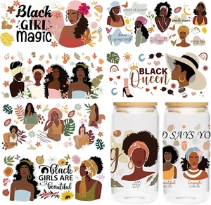 UV DTF Cup Wrap Sticker - 8 Sheets Black Girl Theme UV DTF Transfer for 16 OZ Gl - Picture 1 of 6