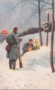 esercito austriaco soldati compagni smarriti in preghiera auguri di Natale ww1 cartolina - Foto 1 di 2