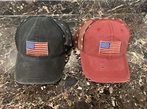 Pair Of 2 USA Tactical American Flag Patch Cap Hat Army Military Trucker STARS - Picture 1 of 11